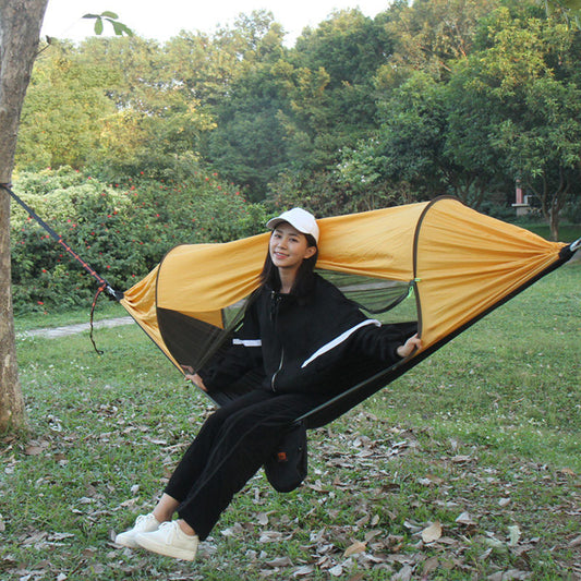 Camping hammock with built-in mosquito net for bug-free outdoor sleeping