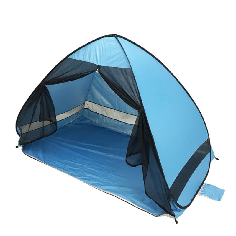 Blue pop-up beach tent for camping, fishing, and picnics